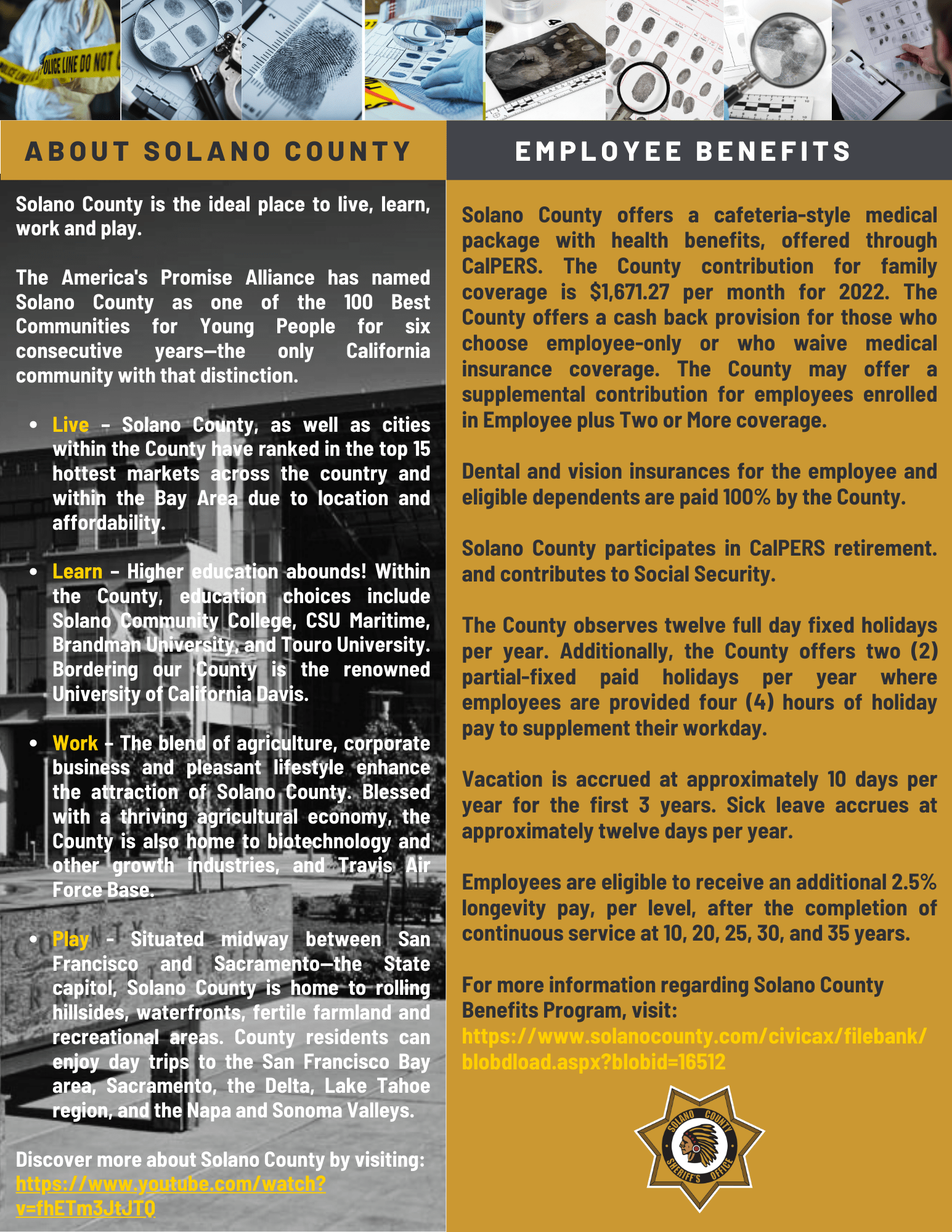 Job Announcement Latent Fingerprint Examiner County of Solano